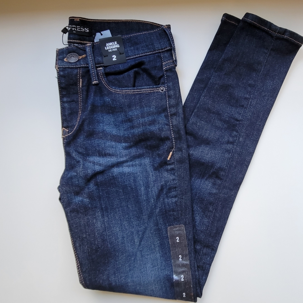 Express Ankle Legging Mid Rise Jeans - Dark Blue